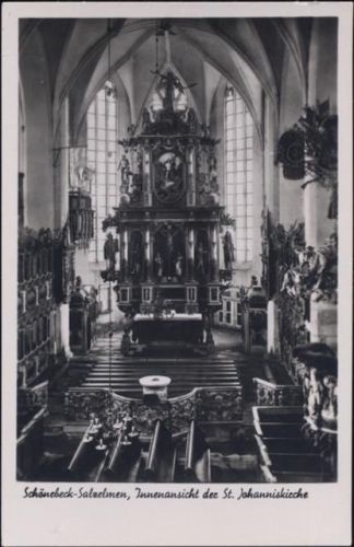 39218 O3300 Schönebeck 1955 - Schönebeck-Salzelmen, Innenansicht der St. Johanniskirche, Altar,Lichtbild Schincke