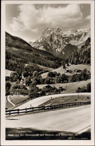 um 1920/30 Ramsau, Blick von der Alpenstraße auf Ramsau und Reiteralpe, Ansicht, Kirche,L. Ammon