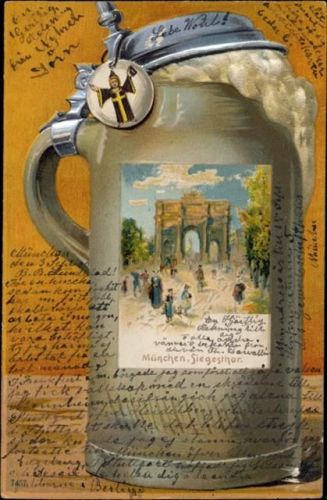 1900 München, großer Bierkrug, Münchner Kindl, Siegesthor