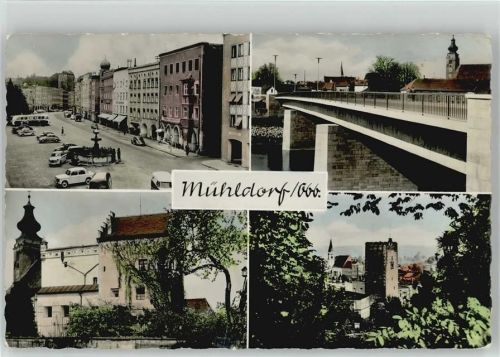 Mühldorf Omnibus 1968 Marktplatz Kirche Brücke Burg Bauwerke