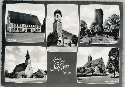 Süßen Rathaus Alte Kirche Evangel. Kirche Ruine Staufeneck Kath. Kirche