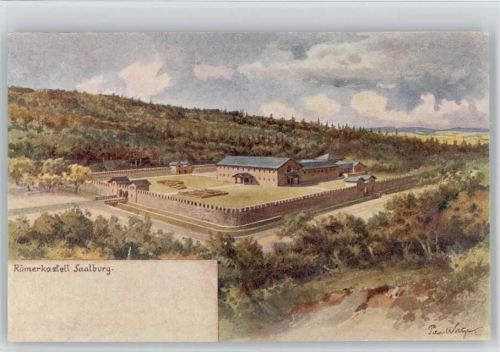 61273 W6393 Saalburg , Taunus, Bahnhof Künstlerkarte Römerkastell Signatur