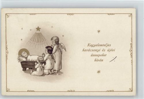 1928 Engel beten an der Krippe AK