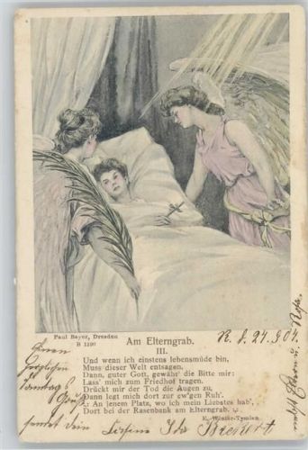 Elterngrab III Engel am Krankenbett AK Tod 1904
