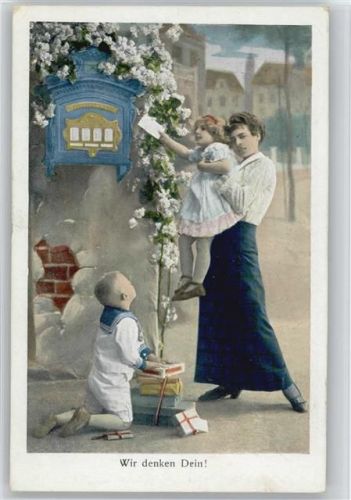 Schöner Briefkasten - Mutter mit Kindern u. Pakete 1916 AK
