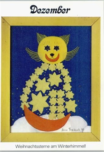 Dezember - Künstler Anne Freidank - Katze 1979 AK Monat