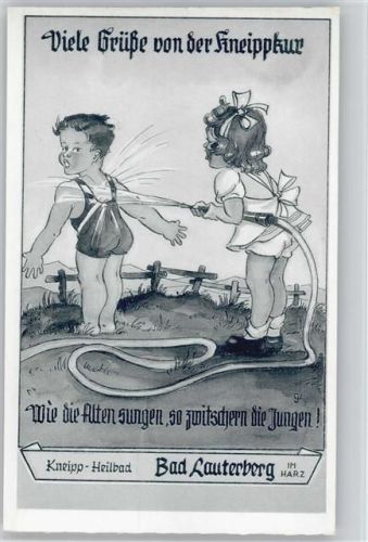 W3422 Bad Lauterberg im Harz Kneippkur - Kinder mit Wasserschlauch - 1954 AK Kur