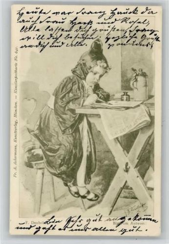 Künstler sign Doubek - Tintenfaß Schreibfeder - Schreiben - Zeitung - Verlag Ackermann Nr. 641 Doubek, F.B.