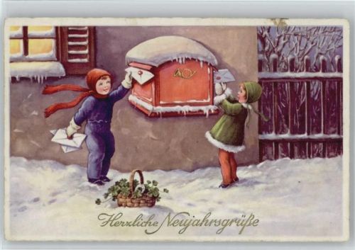 Neujahr - Kinder mit Briefe - ca 1939 AK