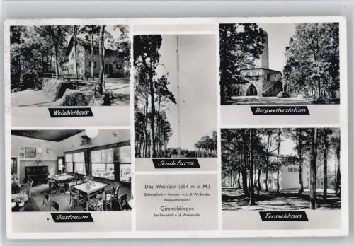 67433 W6730 Gimmeldingen - Weinbiethaus 1956 Foto AK Wetterstation - Fernsehhaus - Gastraum Sendeturm
