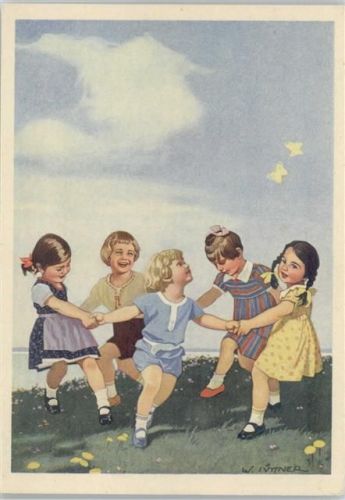 Werbung - Farben für Stoffe Mode Kinder Reigen - Künstler sign Jüttner