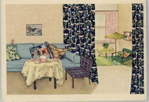 1092 a 3.500 - Werbung - Für das Heim Farben für Stoffe und Mode - Wohnraum - ca 1938 AK
