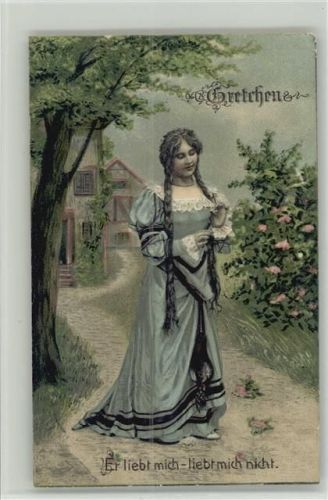 Serie124 - Er liebt mich, er liebt mich nicht - Gretchen 1909 AK Gretchen Prägedruck