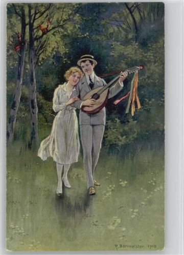 Verlag Wolff K 1472 - "Durch Feld und Buchenhallen" Liebe - Gitarre - Borrmeister, R. Künstlerkarte