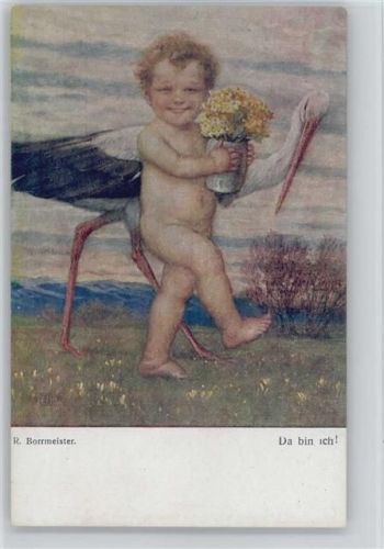 Verlag Wolff K 1259 - Baby und der Storch Borrmeister, R. Künstlerkarte