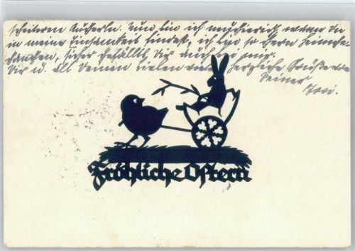 Scherenschnitt - Ostern - Hase im Ei als Wagen - 1940 AK sign Schwindt