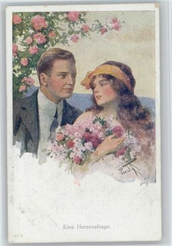 B.K.W. 262-2 - Haarband - Liebe Poesie - "Herzensfrage" Fisher, H. Künstlerkarte