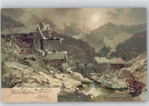 Serie "Aus Berg und Tal Nr. 6 - Mondschein - Guggenberger, T. Künstlerkarte