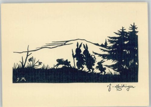 Ostern - menschliche Hasen - Missionskarte Nr. 45 - Christkönigsgesellschaft zum Weißen Kreuz Meidinger, J. Künstlerkarte