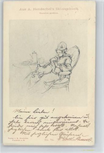 Skizzenbuch Nr. 74 - Kaffe trinken - Oma und der Hund ca 1905 AK