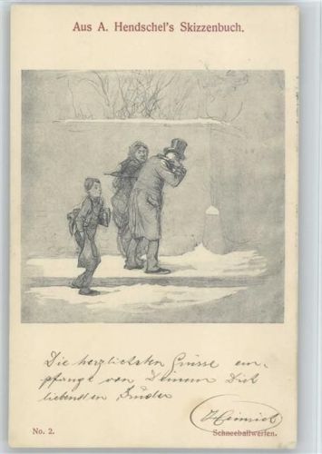 Skizzenbuch Nr. 2 - Schneeball werfen - 1910 AK