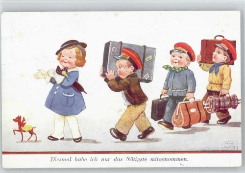 Kinder mit Gepäck - Golfausrüstung - Wills, J. Künstlerkarte