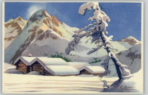 Winterlandschaft Serie N 104 AK Bonelli, S. Künstlerkarte