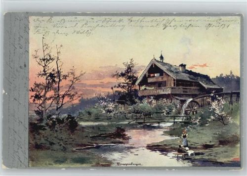 Serie 1278 - Wassermühle - Wäsche waschen - 1905 AK Guggenberger, T. Künstlerkarte