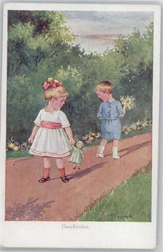 Kinder mit Puppe - sign Elly Frank