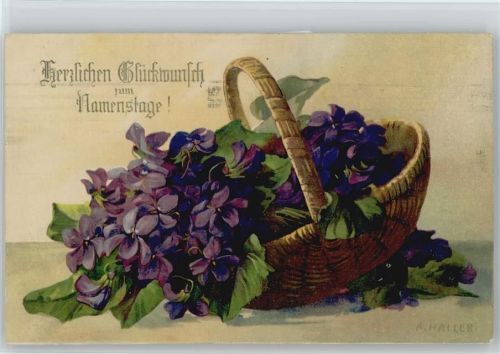 Verlag G.O.M. Nr. 1933 - Korb mit Veilchen - Namenstag - Blumen