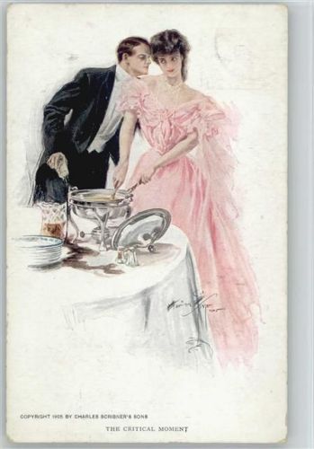 The Critical Moment - 1909 AK Glamour Frau - Suppenterrine - Fisher, H. Künstlerkarte