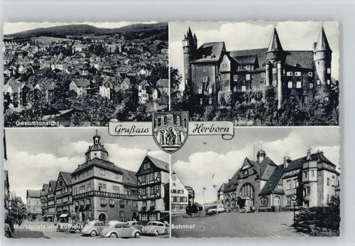 35745 W6348 Herborn , Hess - Schloß Bahnhof Marktplatz Rathaus VW-Käfers