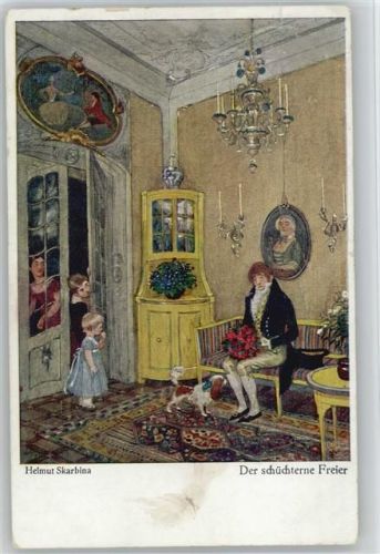 der schüchterne Freier mit Hund - Biedermeier Interieur - Skarbina, H.