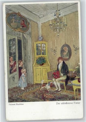 Der schüchterne Freier mit Hund - Biedermeier Interieur Skarbina, H.