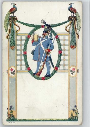 Serie 694 Biedermeier Ak Nr. 1 - 1908 Bierkrug Soldat - Girlanden Pfau