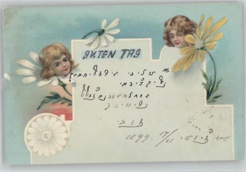 Kinderköpfe als Blüten - Litho 1903 AK