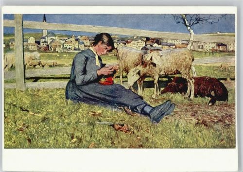 Mädchen beim Stricken - Schafe hüten - Bauern Segantini, G.