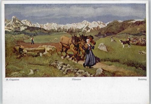 Bauern - Pflug - Aussaat - Segantini, G. Künstlerkarte
