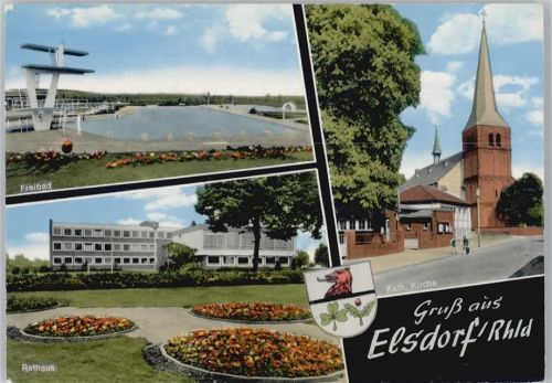 50189 W5013 Elsdorf , Rheinl - Freibad Rathaus Kath. Kirche