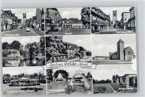59302 W4740 Oelde - Langestraße Markt Herrenstraße Haus Geist Bahnhof Josefs-Kirche Vogelhaus Stadtpark Schwimmbad Rosengarten