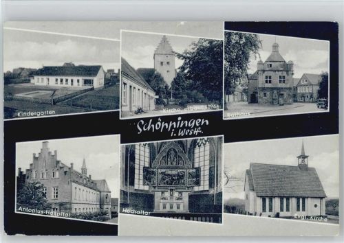 48624 W4437 Schöppingen - Kindergarten Antonius-Hospital Kirche Hochaltar Rathaus evangel. Kirche