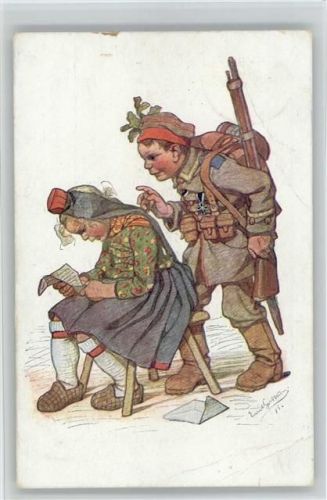 sign Verlag Bäcker Nr. 20 - WK I - Kinder in Uniform - Brief lesen - Verlag Bäcker Nr. 20 AK Trachten Thüringen Künstlerkarte