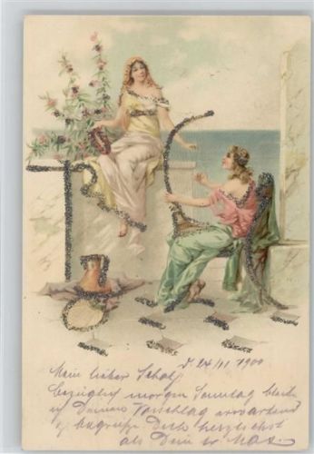 1900 Frauen mit Harfe