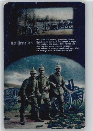 1916 Serie Artillerielied - Soldaten mit Geschütze - Reime über den schwarzen Kragen