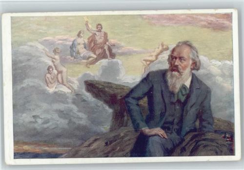 mit Visionen am Himmel - nackte Frauen - Wiener Künstler AK Serie 909-10 Brahms, J.