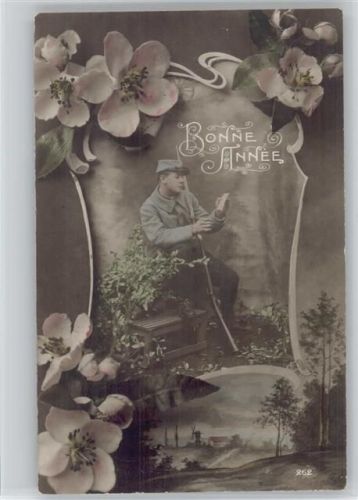 Bonne Annee - Soldat mit Gewehr - Brief lesen - Weihnacht im Feld WK I 1916