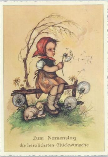 Mädchen mit Pusteblume - Namenstag Hilde (Künstler) 1953 Künstlerkarte