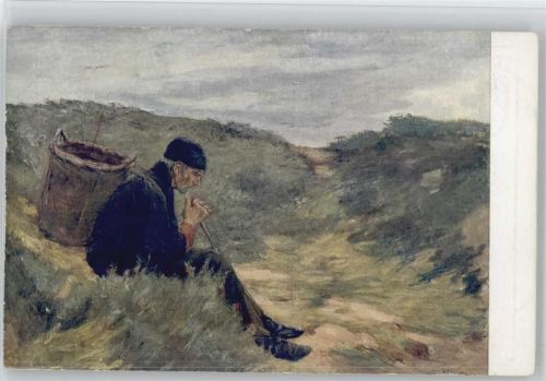 sign Max Liebermann "Mann in den Dünen mit einer Kiepe - Bauer