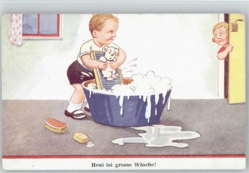 Heut ist grosse Wäsche - Hund in der Wanne Attwell, M. L. 1943 Künstlerkarte