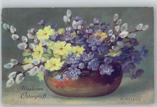 Blumenvase mit Kätzchen